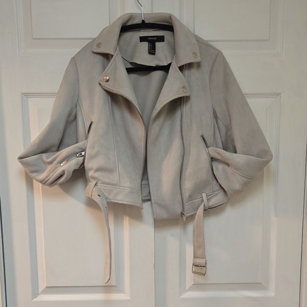 Women's Light Gray Faux Suede Jacket